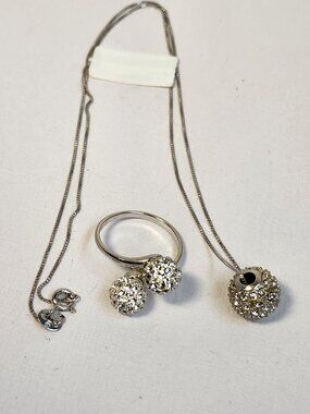 Disco Isnt Dead! 925 Pavé Pendant Italy Necklace & Ring Set Diamonique Style